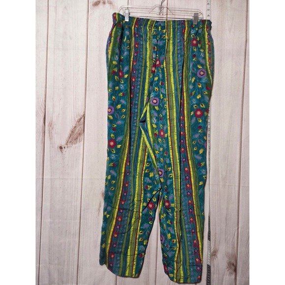 Maggie Sweet Womens 1X Floral Striped Pants Elastic Waist Straight‎ Leg Vintage - Picture 2 of 6